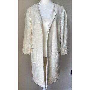 Zacharee Ivory 3/4 Sleeve Jacket Coat Embroidered Flowers Blazer Women's 14